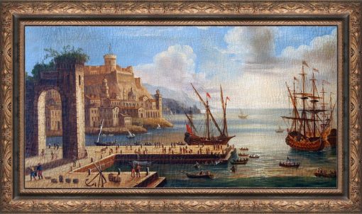 Porto Mediterraneo con rovine classiche